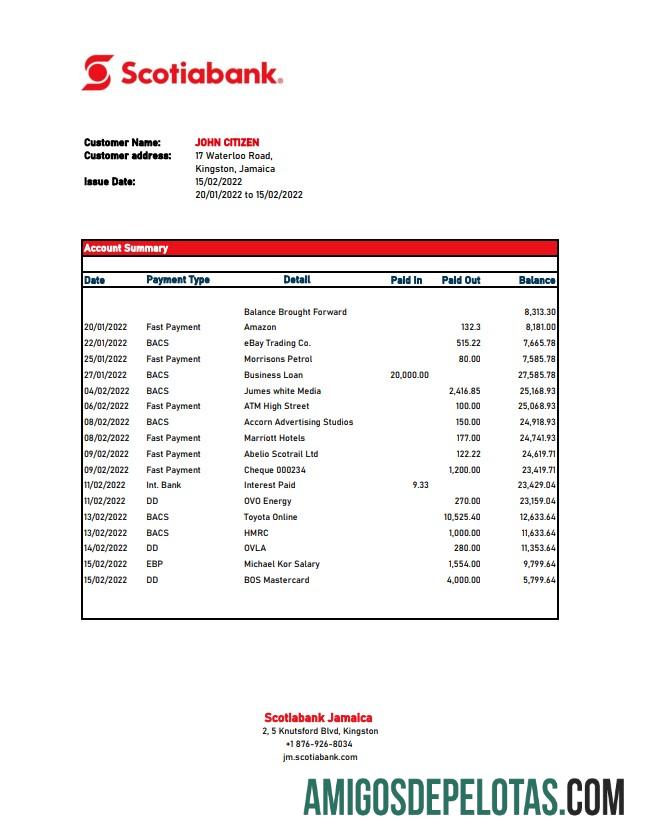 Exemplo de Extrato Xls do Jamaica Scotiabank
